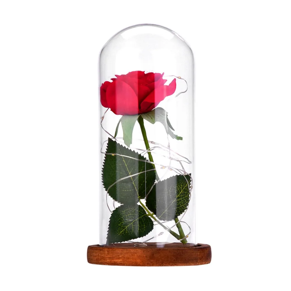 Artificial Flowers Rose Flowers Beauty And Beast LED Light Wooden Base for Valentines Day Gift Decoration Flower Girlfriend Gift (3)