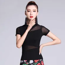 Сексуальная одежда для латинских танцев с коротким рукавом и круглым вырезом, Топ для женщин/леди, бальный костюм, тренировочное платье MD7213