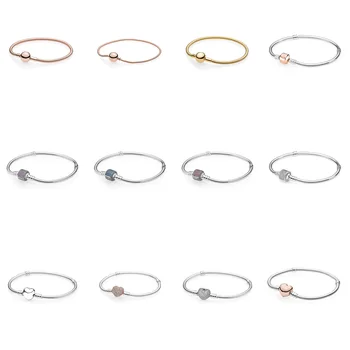 

12 Style 925 Sterling Silver Bracelets Charms Heart Buckle Snake Chain Bangles Bracelets For Women Party Jewelry