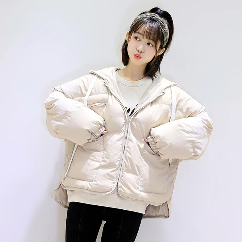 Lâche picture Pièces Z560 Hiver Beige Frappé Veste Parkas Manteau Lady Femmes Capuchon A Automne À Manches De Couleur Faux Ouatée Coton Deux white La Causalité Longues Color Mode I4xgZx