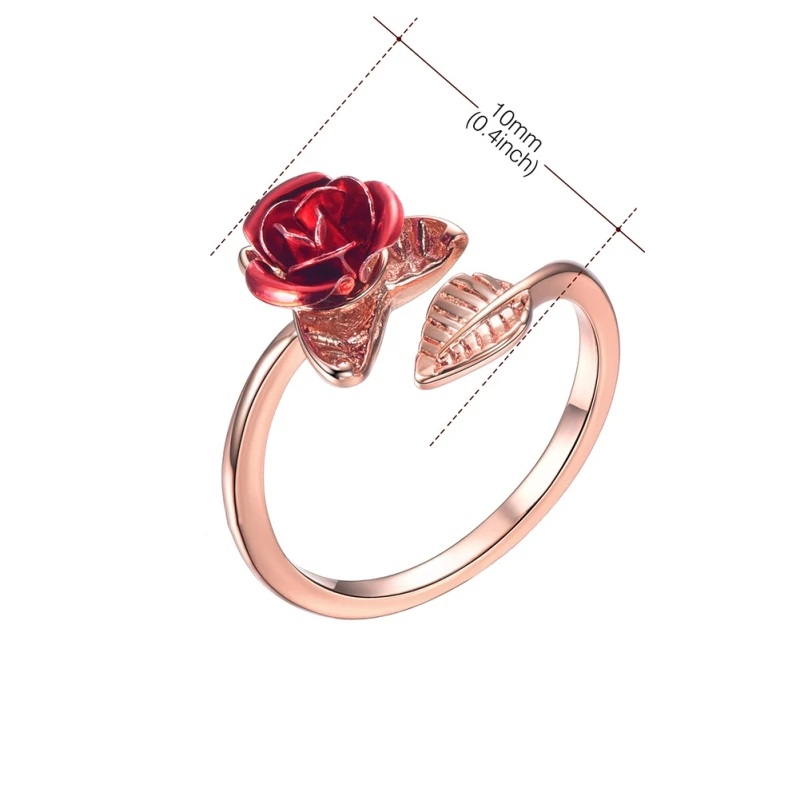 Party Favors Red Rose Garden Flower Leaves Resizable Finger Rings Women Valentine's Day Lover Wedding Decor Gift Jewelry Party