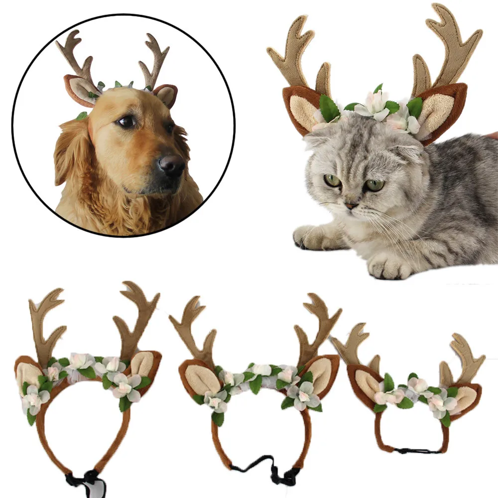 Рождественская шапка для собак, повязка на голову с лосем, регулируемая шапка для собак, кошек, косплей, вечерние, подарок, navidad perro, Рождественская шапка для собак