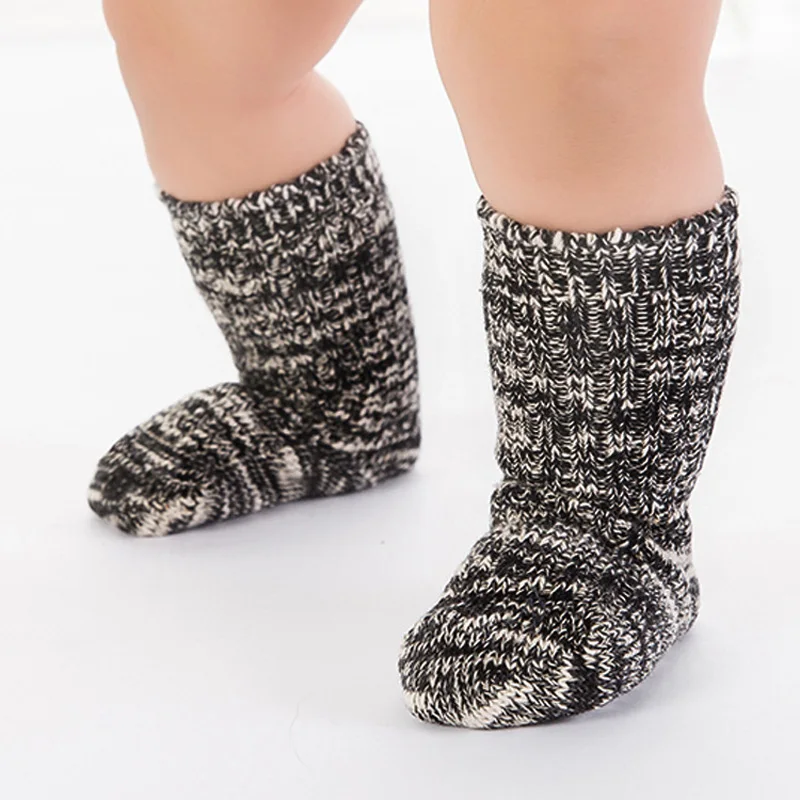 3 пары, хлопковые носки для малышей, зимние вязаные теплые носки для новорожденных мальчиков и девочек, Разноцветные носки для малышей, дешевые детские носки для 0-4 лет