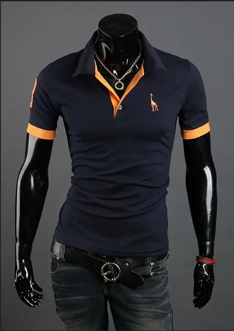 Мужская s рубашка поло бренды мужские с коротким рукавом модные повседневные тонкие с принтом оленя поло, трикотаж для мужчин - Цвет: Navy