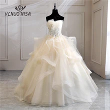 Настоящая фотография, винтажные Свадебные платья с жемчугом цвета шампанского синего цвета, Vestidos de Noivas размера плюс, бальные платья без бретелек для невесты