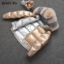 2018 Fashion Women's Coats Real Fox Fur Collar Winter Thick Warm Fur Double Face Reversible White Down Duck Top Quality S7482