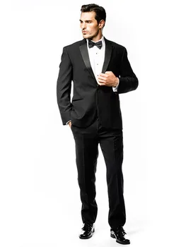 

2020 Hot Sale Bespoke Groomsman Tuxedos Black One Button Notch Lapel Man Suit Wedding Suits For Men(Jacket+Pants+Bow Tie)