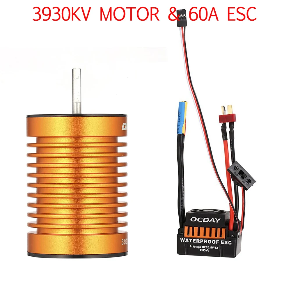 1:10 автомобильный двигатель RC 9 T 4370 KV 10 T 3930KV 4 полюса безсенсорный бесщеточный мотор водонепроницаемый 60A ESC для 1:10 RC Автомобиль Грузовик Лодка часть - Цвет: 3930KV Motor 60A ESC