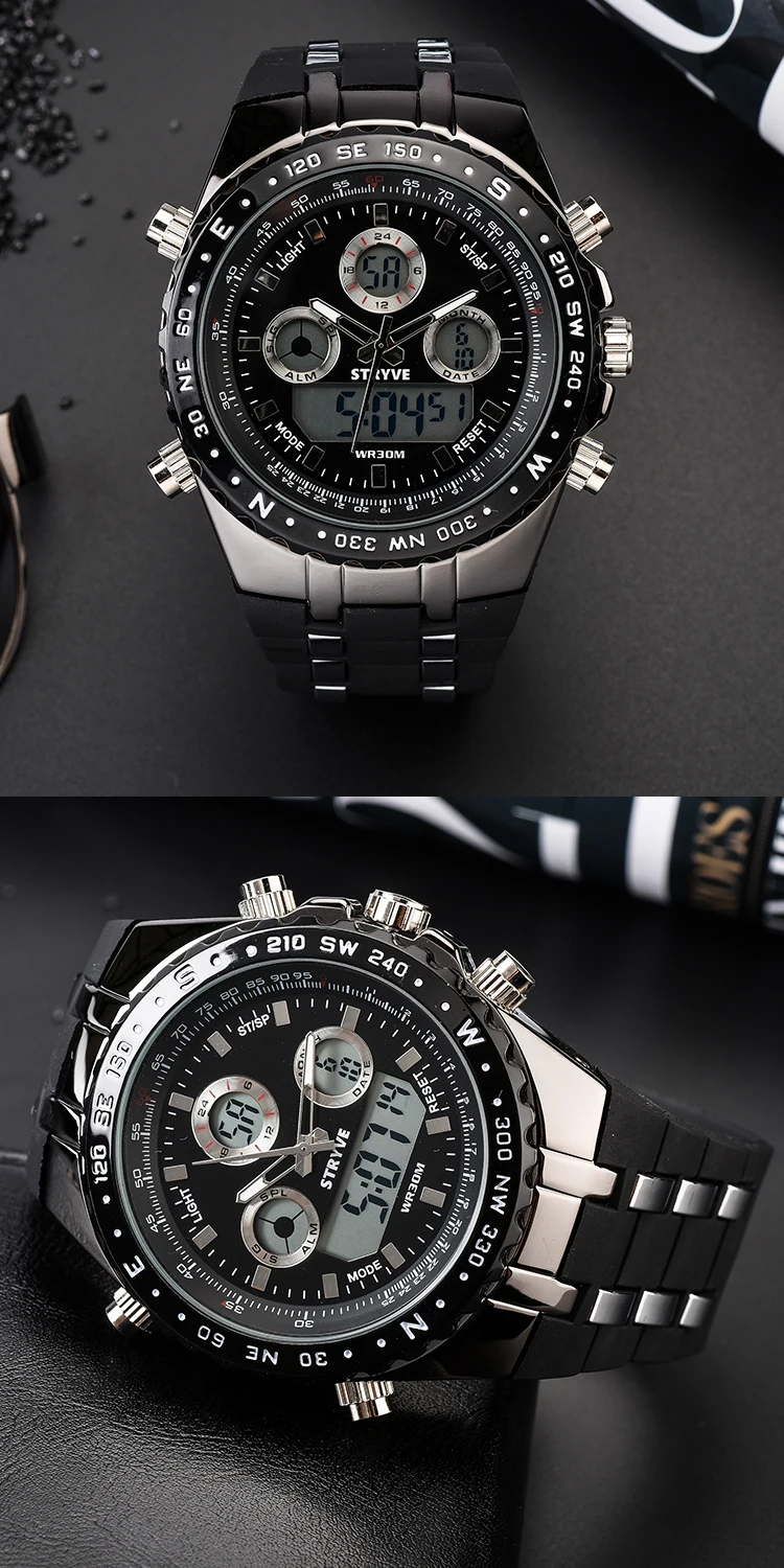 Люксовый бренд STRYVE S8002 наручные часы Montre Homme многофункциональные спортивные часы армейские военные тяжелый циферблат Будильник светодиодные аналоговые часы