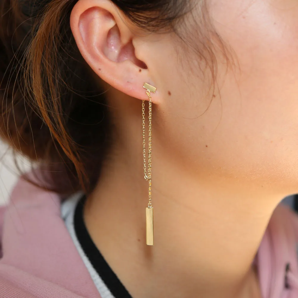 

2018 simple charming jewelry tiny bar charm bar with silver chain 925 sterling silver top quality fine women jewelry earring