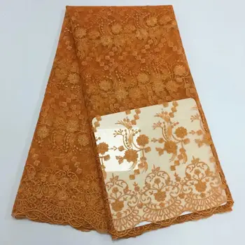 

Orange Mesh Embroidered 5 Yards Nigerian Laces Fabrics High Quality Tulle African Laces Fabric Wedding French Tulle 5 Yards