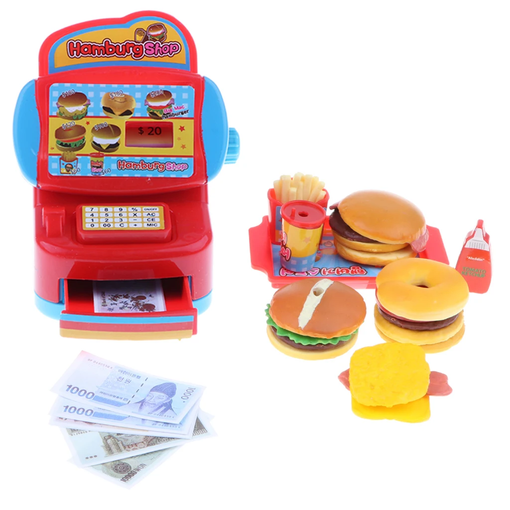 Simulation Fast Food Restaurant Cash Register Playset Kids Children's Pretend Play Toy Birthday Gift Fit for Boys & Girls