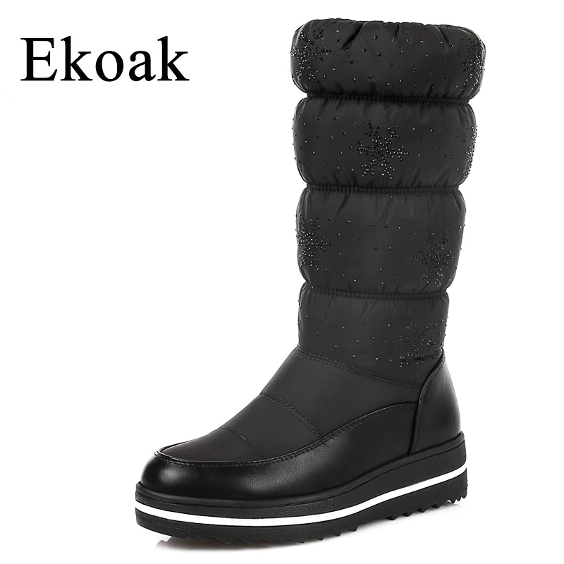 

Ekoak Big Size 36-43 Warm Down Snow Boots Fashion Crystal Winter Women Boots Ladies Wedges Mid-calf Boots Platform Shoes Woman