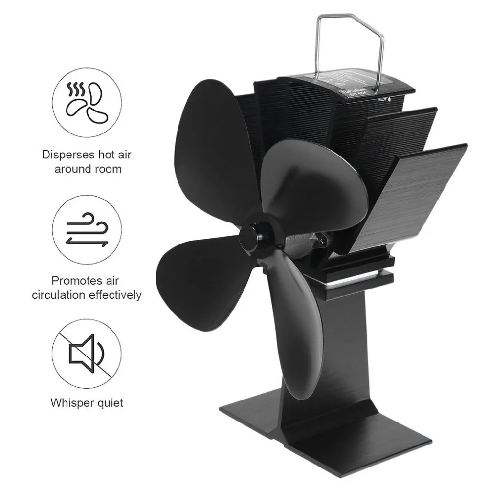 

EQ-4BK 4 Blade Heat Powered Stove Fan Eco Friendly Fuel Saving Fireplace Fan Universal Wood Burner Home Accessories