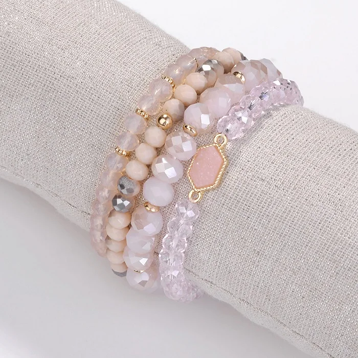 6 цветов модные классические браслеты из бисера с кристаллами дизайн эластичные браслеты модный подарок для ювелирных изделий для лучшего друга - Окраска металла: Pink