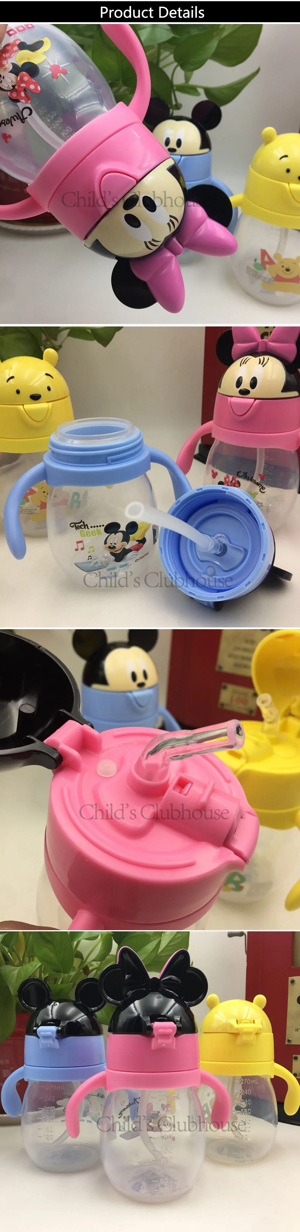 Disney 270 мл Микки Маус Детская кружка для кормления ребенок Детская безопасность соломинка для коктейлей бутылка Микки Минни портативный чашки подарки на день рождения