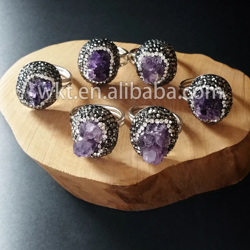 Wholesale 925 sterling silver natural raw crystal ring fashion druzy