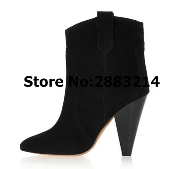

Original Suede Spike High Heels Winter Fashion Lady Ankle Boots Slip-on Autumn Celebrity Style Short Boots zapatos de mujer