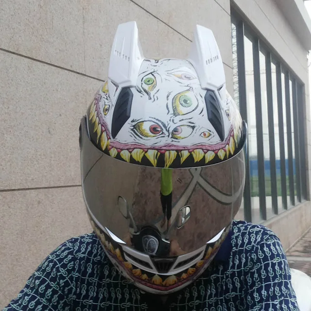 MALUSHUN мотоциклетный шлем Светящиеся Зеленые глаза террора большой рот взять шлем - Цвет: 6
