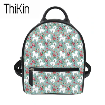 

THIKIN Backpack Women Travel Mini Rucksack Bichon Frise Flower Print Small Pu Leather Backpack for Teenager Girls Book Bagpack