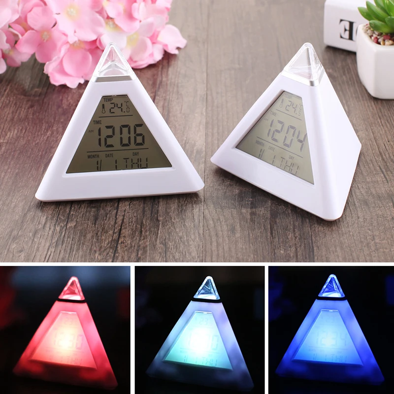 

New Arrival 7 Colors LED Changing Digital Alarm Clock Desk Thermometer Night Glowing Cube LCD Clock Home Decor Accessories