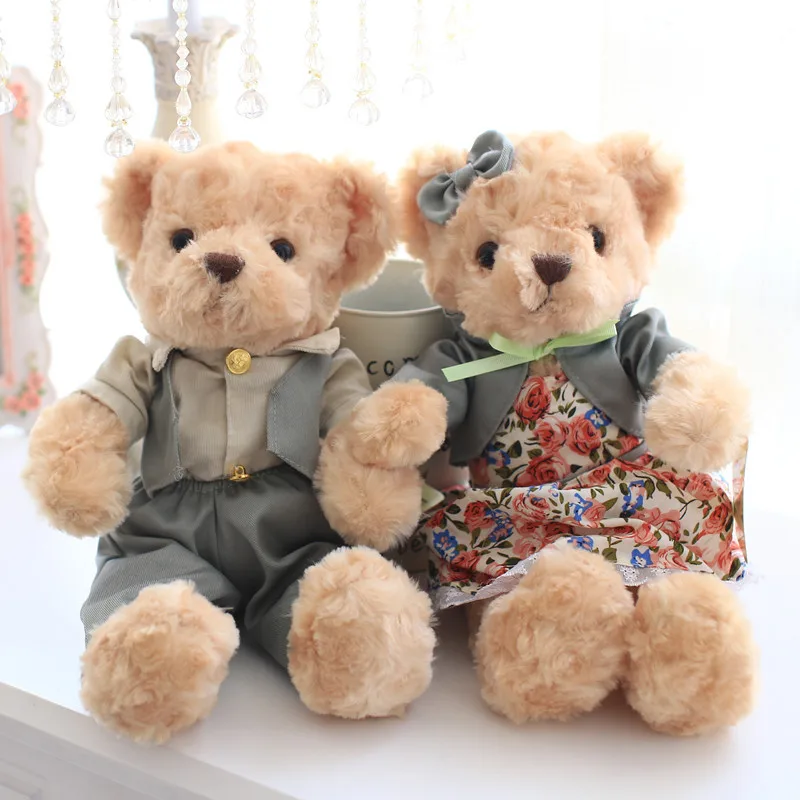 Free shipping 30cm 2pcs/pair lovely mini couple teddy bear with cloth plush toy dolls girls birthday&christmas gift 100% good 2pcs pair lovely couple teddy bear with cloth dress plush toy stuffed baby doll girls