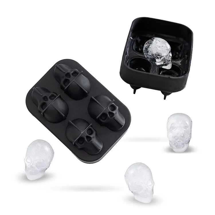 Food Silicone Ice Cube Skull Mold Whiskey Drink Ice Ball Maker Tray 4 in 1 ice cube mold