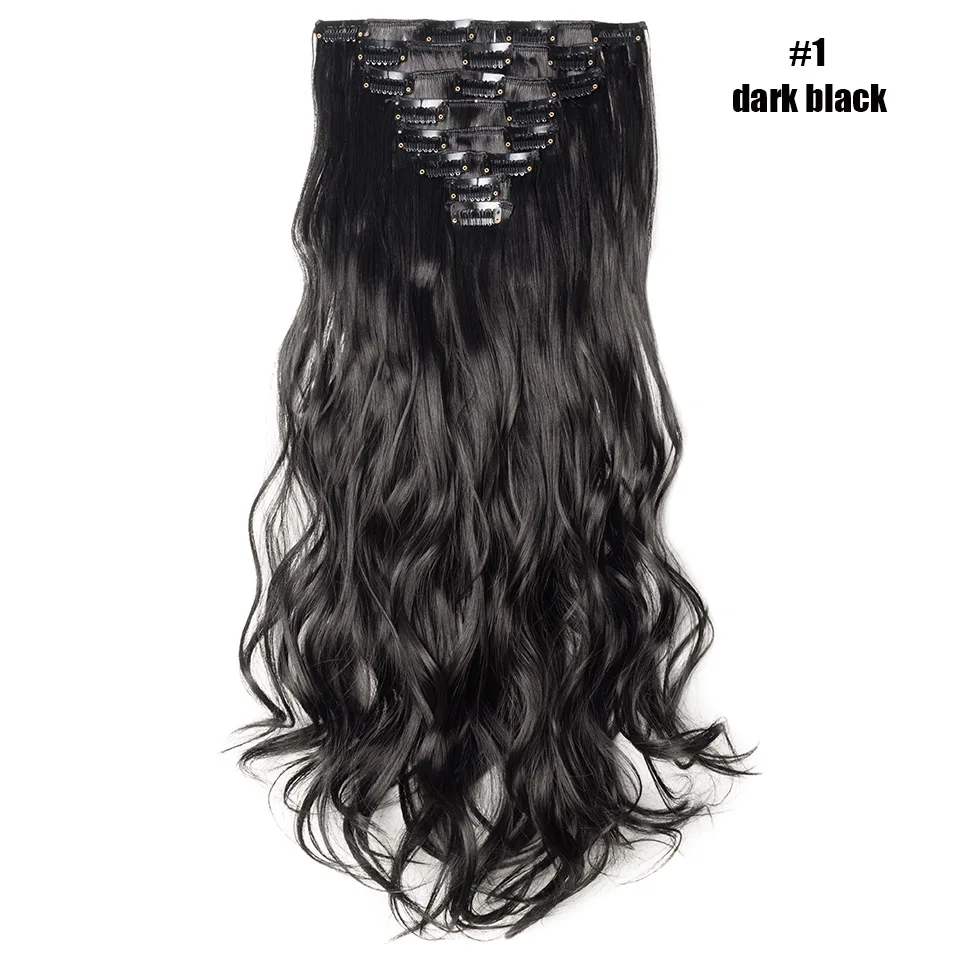 SNOILITE 1" 18 зажимы 8 шт./компл. волнистые натуральные волосы на заколках для наращивания, волосы на заколках Длинные Синтетические волосы, парик, заколки, заколки для волос, трессы для Для женщин чёрный; коричневый - Цвет: dark black