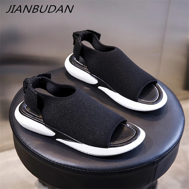 

JIANBUDAN Breathable mesh casual women's sandals Open Toe Flat heel Light sandals 2019 new summer outdoor sandals 35-39