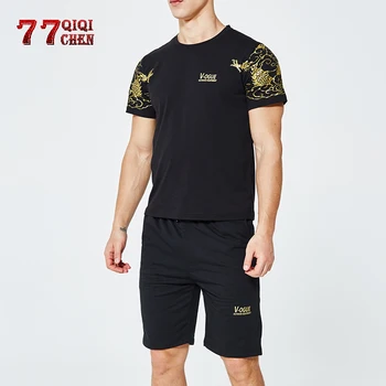 

QIQICHEN Mens Tracksuit Casual Joggers T-shirts Pants Two-piece Summer Suit Men 2020 New European Size S-2XL Sports Running
