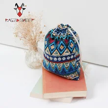 Raged Sheep Fashion Drawstring Cotton Grocery Shopping Bags Folding Shopping Cart Eco Grab Bag Reusable Baggu Green Pattern