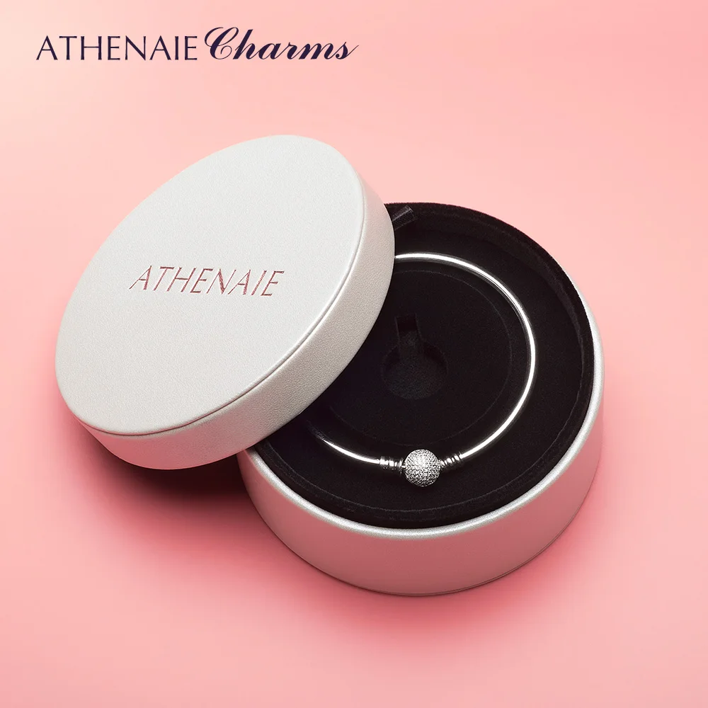 ATHENAIE High Quality Round White PU Gift Box for Necklace Bracelet & Bangles Earrings Charms Beads Jewelry Packaging Jewelry Packaging