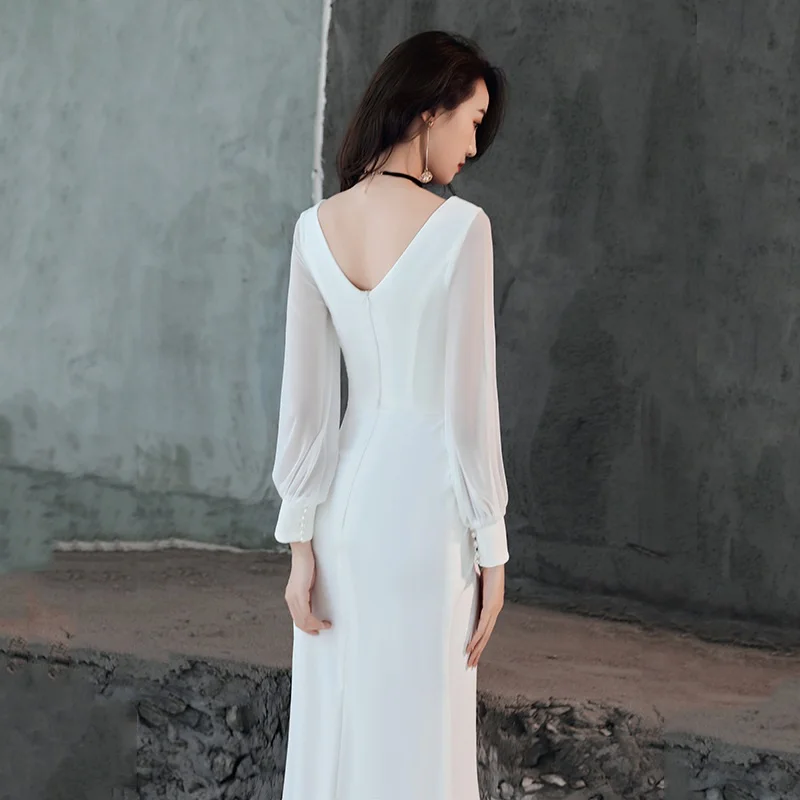Белое торжественное платье для женщин, элегантные дамские платья для особых случаев, v-образный вырез, Junior High 8 grade, платья TS100