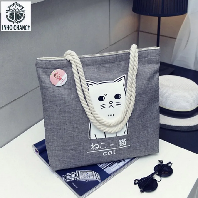 

INHO CHANCY Women Shoulder Bag Waterproof Canvas Casual Tote Bag Print Cute Animal Multi-function reusable shopping bag Bolsas