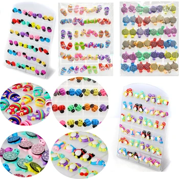 

96pairs/lot Fashion Polymer Clay Insects Tortoise Penguin Slipper Multicolor Stud Earring [E81 83 88 91 ]