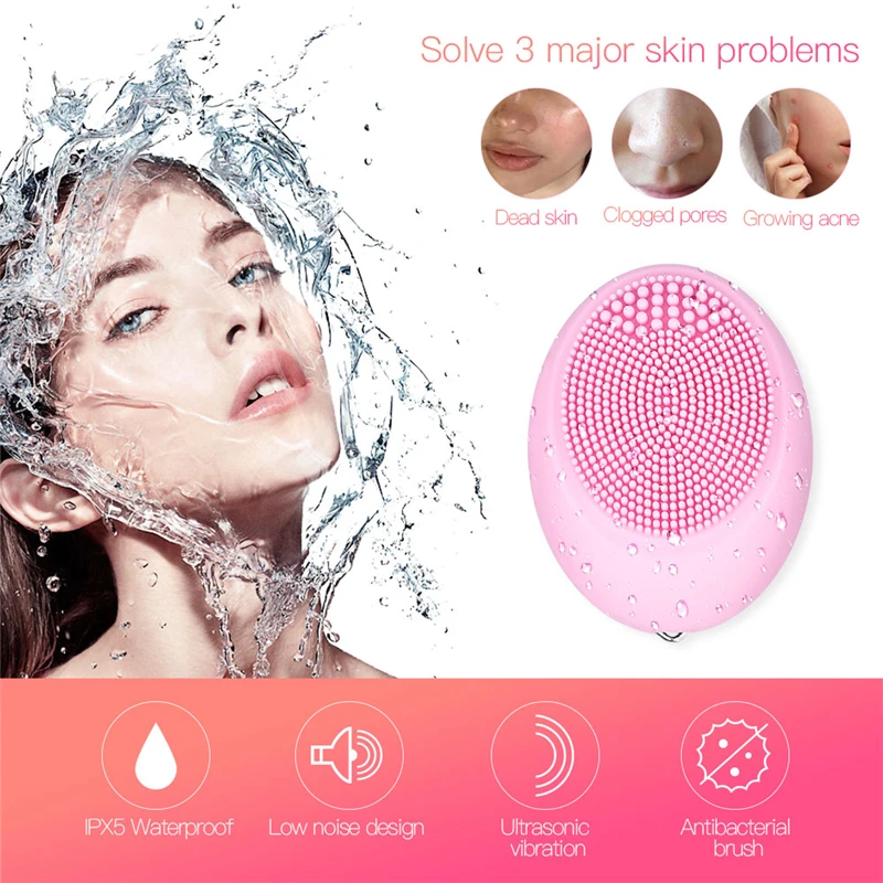 Mini Electric Sonic Face Cleansing Brush Silicone Facial Skin Scrubber Vibration Massage Pore Cleaner Blackhead Acne Removal 36