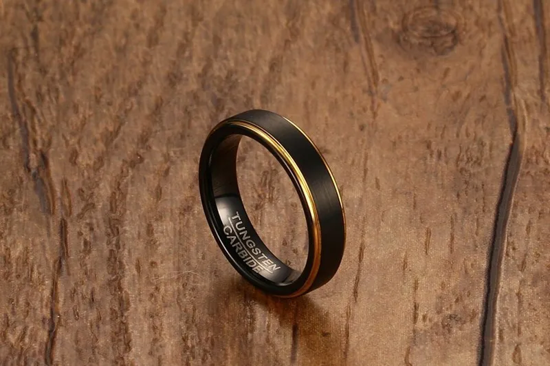 5 мм мужское черное кольцо из карбида вольфрама, обручальные кольца с золотыми краями, матовые обручальные кольца Anillos, размеры США от 6 до 12