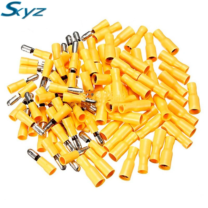 50Set yellow male female bullets insulated connector crimped wiring