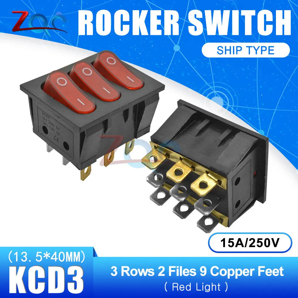 KCD3 кулисный переключатель ВКЛ-ВЫКЛ 2 3 положения 2 3 pin 3Pin 2pin электрическое оборудование выключатель света 16A/250 V 15A/250 V AC водонепроницаемый - Цвет: 1pcs On-OFF LED