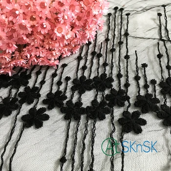 

50 yards/lot 37cm Wide Emboridered White/Black Flower Stripe Mesh Lace for Chic DIY Dress Decoration DHL Shipping