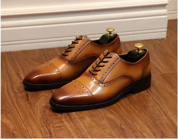 

Retro Men Square Toes Genuine Leather Carved Handmade Brogue Shoes Men Two Color Office Work Dress Shoes Free Shipping