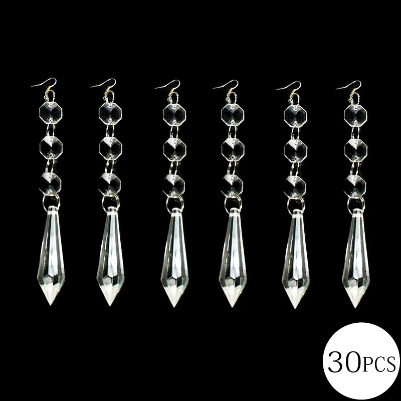 

30PCS 38mm Clear Crystal U-drop Icicle Prisms with 14mm Octagon Crystal Bead Curtain Crystal Pendants for Chandeliers Parts