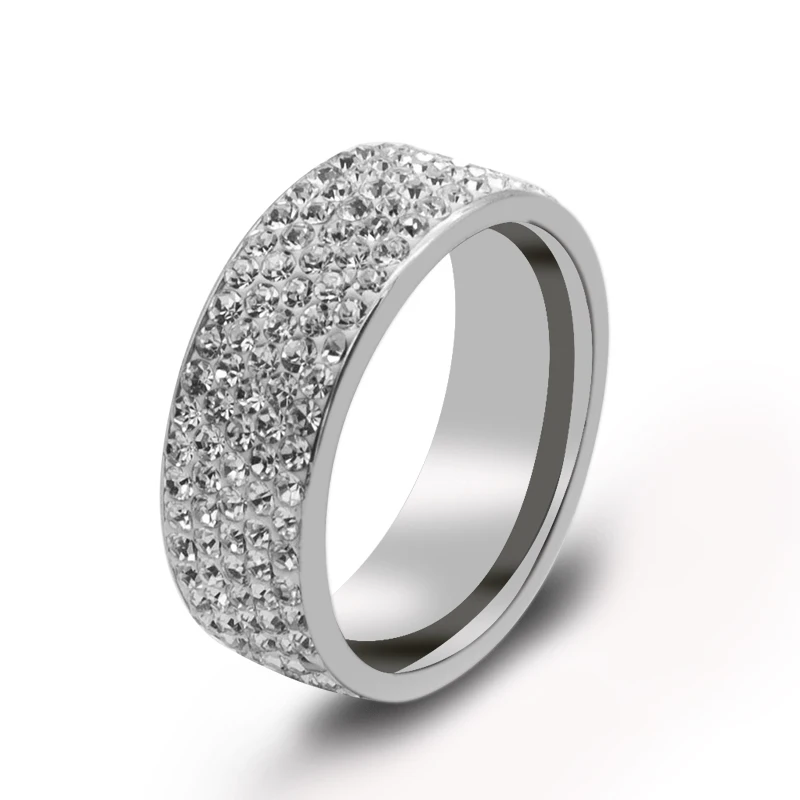 5 Rows Crystal Stainless Steel Rings For Women Full Finger Love Wedding Band Jewelry Wholesale Suppliers | Украшения и аксессуары