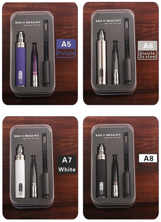 Original GS Ego II Mega Starter Kit Electronic Cigarette Ego II 2200mAh Battery GS H2 Atomizer Vape Vaporizer Pen Kit ECigs Original GS Ego II Mega Starter Kit Electronic Cigarette Ego II 2200mAh Battery GS H2 Atomizer Vape Vaporizer Pen Kit ECigs