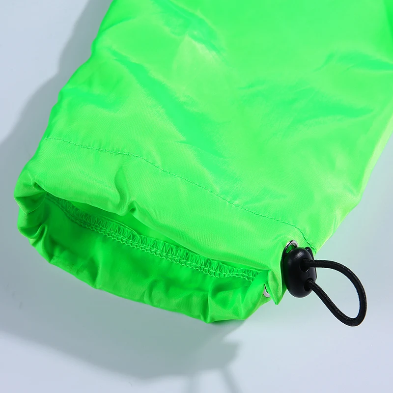 WannaThis Neon Green Женские жилеты на молнии с пряжкой Повседневная ветровка с длинным рукавом модная уличная эластичная пальто с завязками