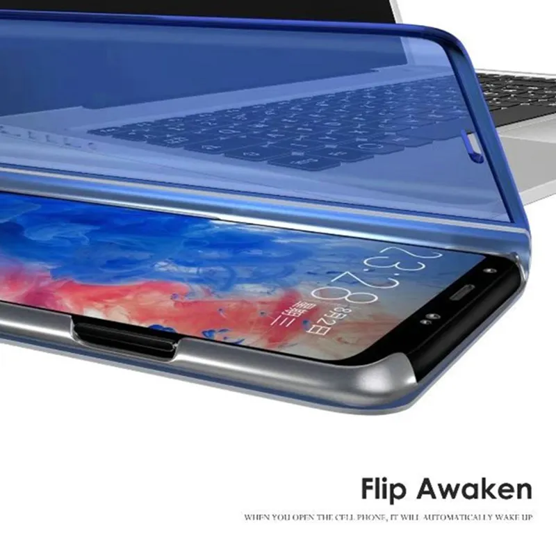 OUJINUO зеркальный флип чехол для iPhone X XS XR MAX прозрачный умный с окошком 7 8 Plus 6 6s