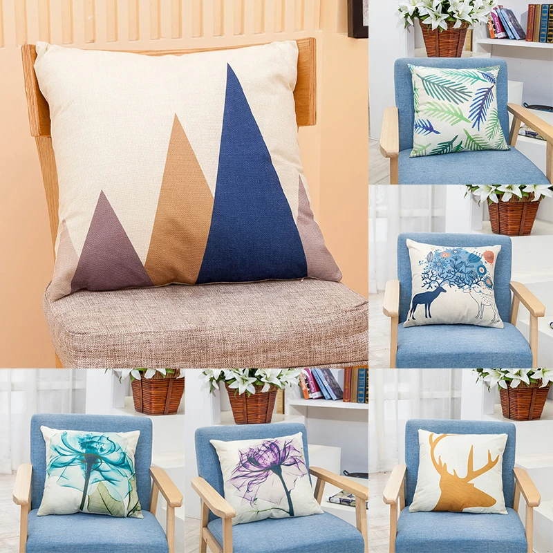 

Nordic Style Deer Pattern Cushion Cover Geometric Printed Pillowcases Linen Cotton Pillow Covers Sofa 45x45cm Cushion Cover