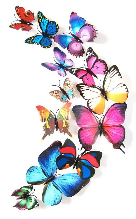 12 шт., Креативные украшения для дома, праздничные, вечерние, многоцветные, 3D магнит, Бабочка, девочка, ребенок, сделай сам, стикер на стену, искусство - Цвет: Многоцветный