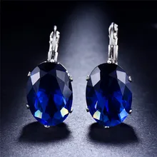 Blaike Lớn Hình Bầu Dục Hoàng Gia Màu Xanh Zircon Đá Hoop Earrings Cho Nữ 925 Sterling Silver Đầy AAA Birthstone Đồ Trang Sức Halloween(China)