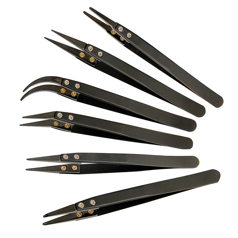 Antistatic Ceramic Tweezers 6pcs Precision Heat Resistant Insulated